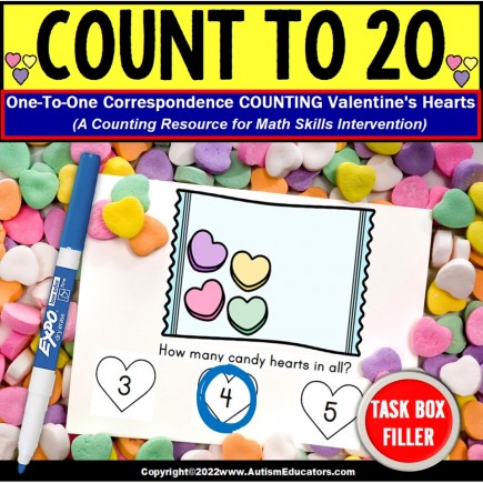 Valentines Day Counting to 20 for One To One Correspondence Task Box Filler
